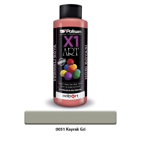 Polisan X1 Art Vernikli Hobi Boyası Kayrak Gri 120 ml.