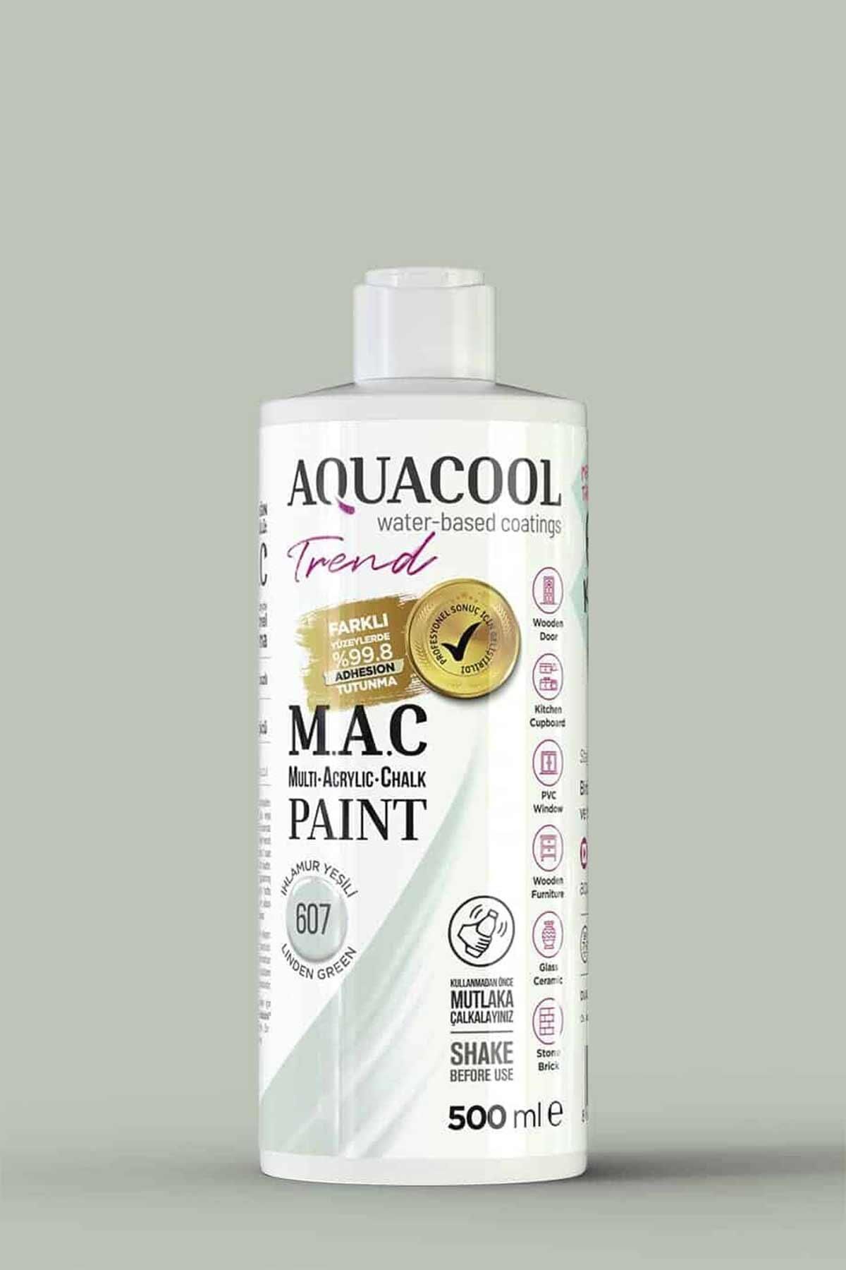 Aquacool Trend M.A.C Su Bazlı Akrilik Dönüşüm Boyası 500 ml. Ihlamur Yeşili 607