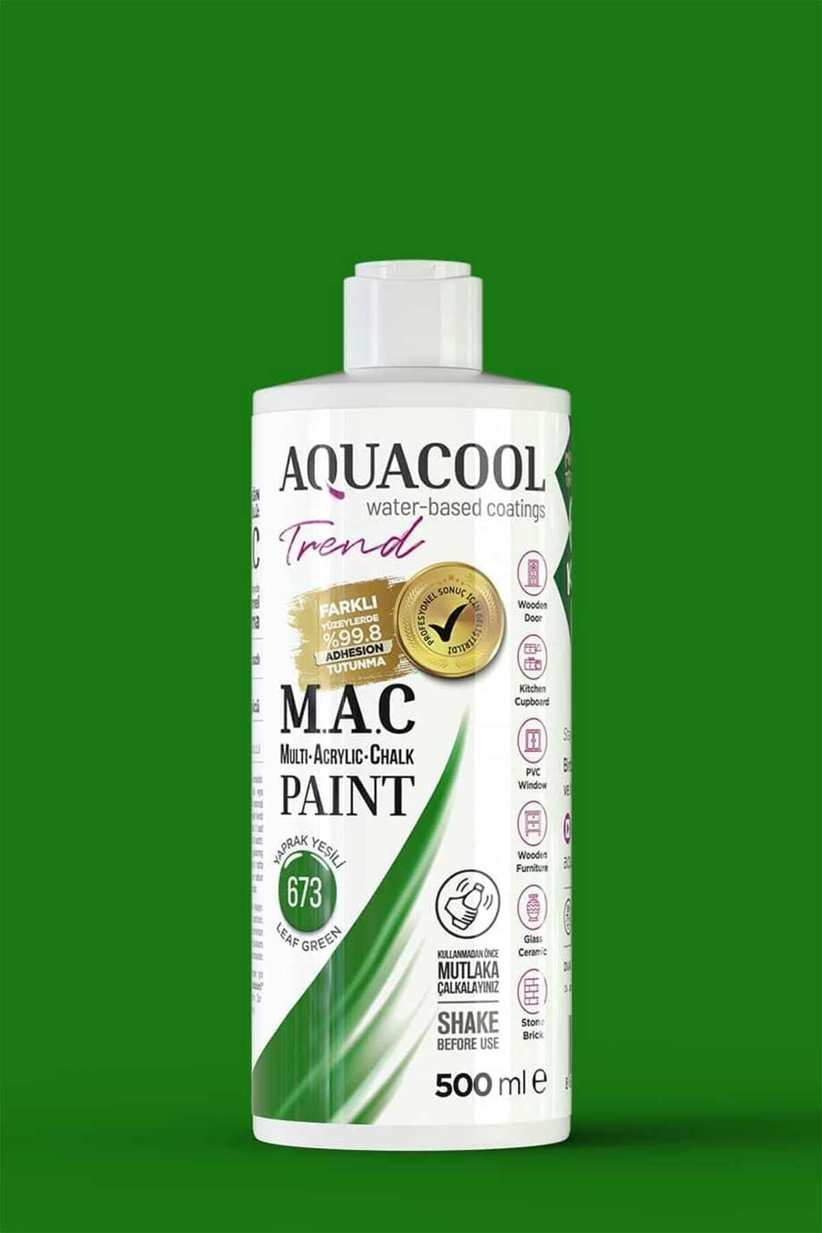 Aquacool Trend M.A.C Su Bazlı Akrilik Dönüşüm Boyası 500 ml. Yaprak Yeşili 673
