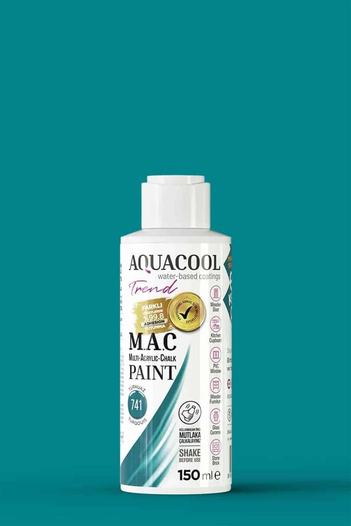 Aquacool Trend M.A.C Su Bazlı Akrilik Dönüşüm Boyası 150 ml. Turkuaz 741