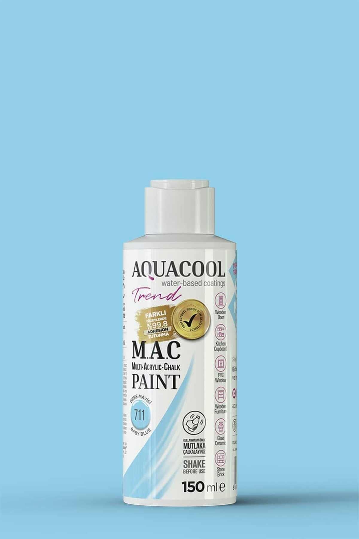 Aquacool Trend M.A.C Su Bazlı Akrilik Dönüşüm Boyası 150 ml. Bebe Mavisi 711