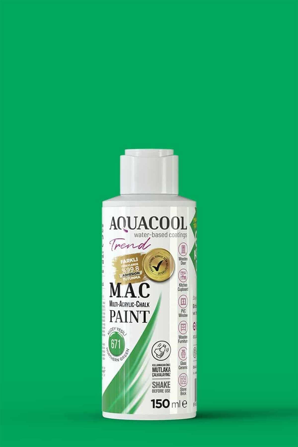 Aquacool Trend M.A.C Su Bazlı Akrilik Dönüşüm Boyası 150 ml. Kuzey Yeşili 671