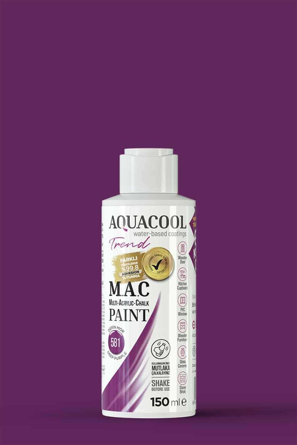 Aquacool Trend M.A.C Su Bazlı Akrilik Dönüşüm Boyası 150 ml. Derin Mor 581