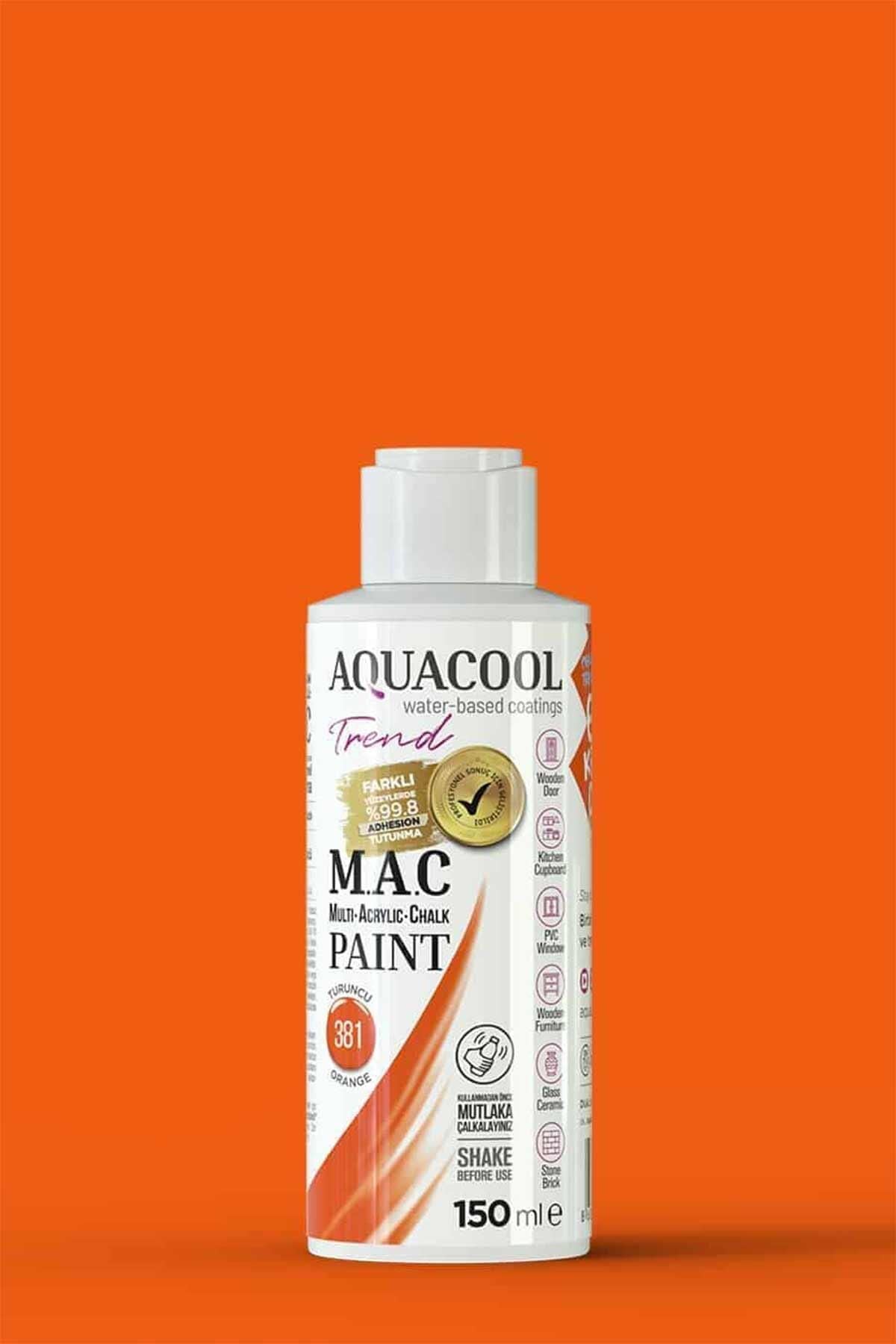 Aquacool Trend M.A.C Su Bazlı Akrilik Dönüşüm Boyası 150 ml.(2.Grup) Turuncu 381
