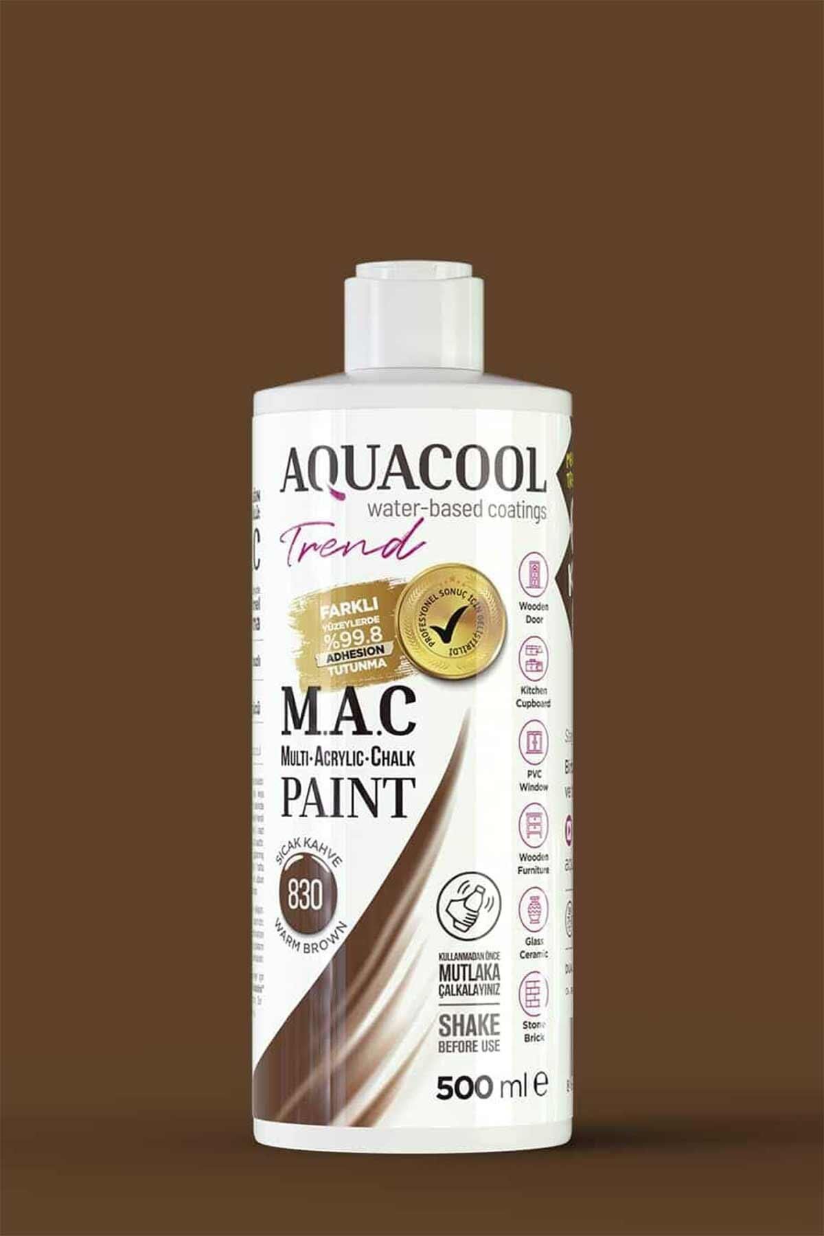 Aquacool Trend M.A.C Su Bazlı Akrilik Dönüşüm Boyası 500 ml. Sıcak Kahve 830