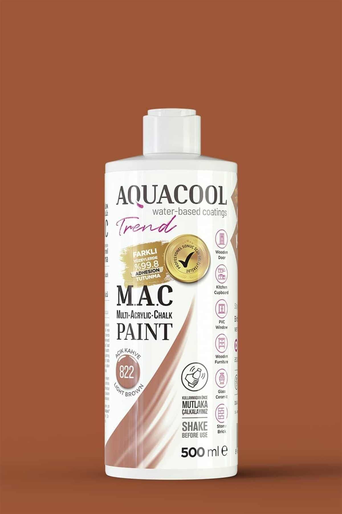 Aquacool Trend M.A.C Su Bazlı Akrilik Dönüşüm Boyası 500 ml. Açık Kahve 822