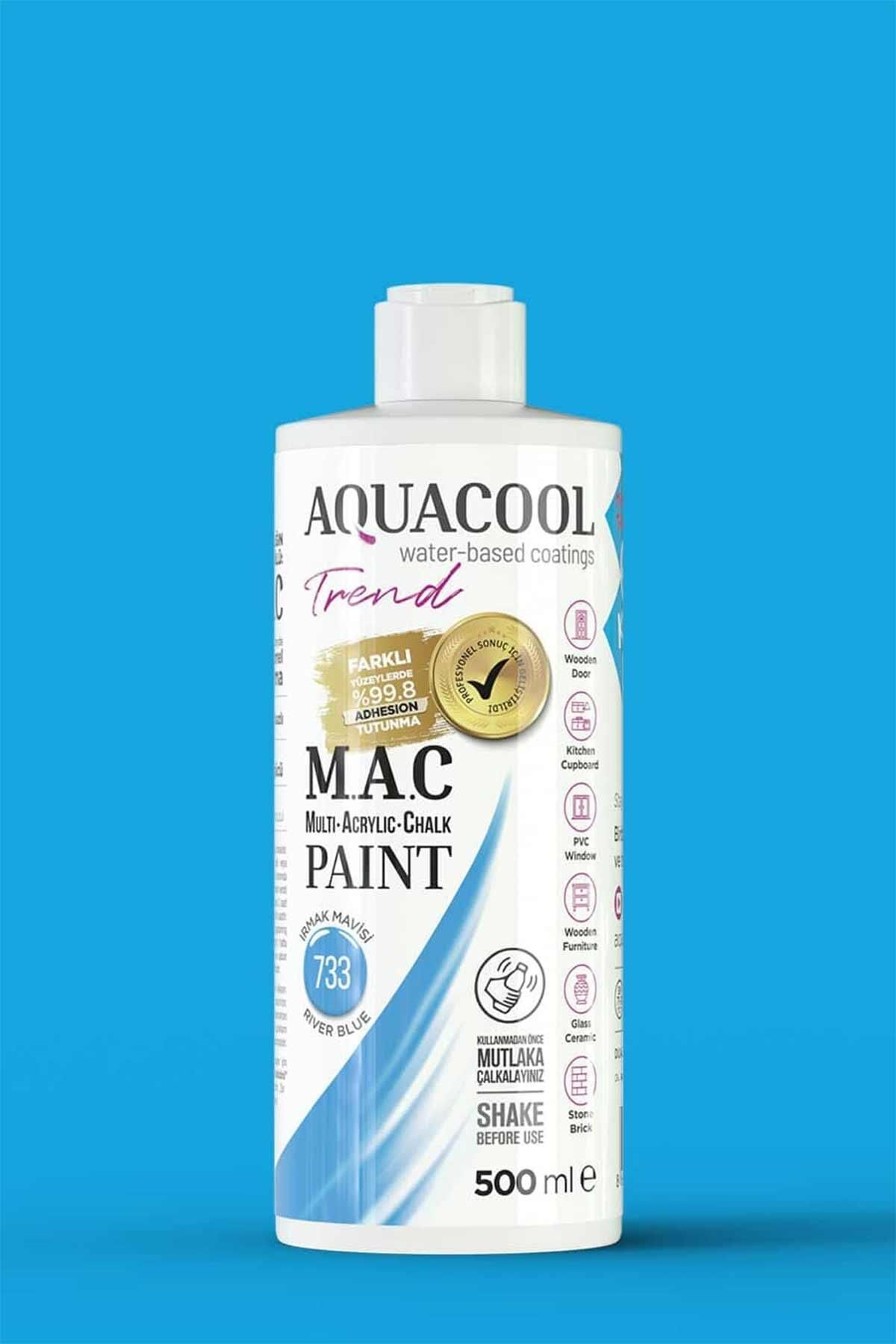 Aquacool Trend M.A.C Su Bazlı Akrilik Dönüşüm Boyası 500 ml. Irmak Mavisi 733