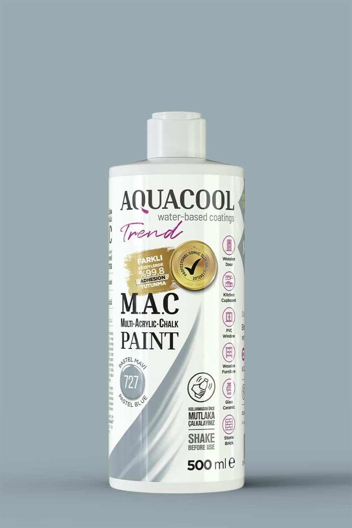 Aquacool Trend M.A.C Su Bazlı Akrilik Dönüşüm Boyası 500 ml. Pastel Mavi 727