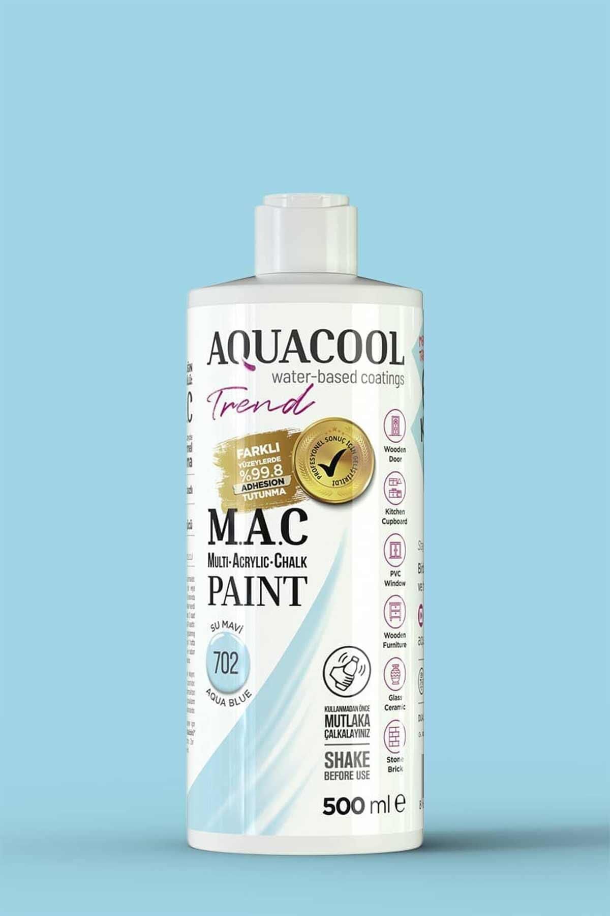 Aquacool Trend M.A.C Su Bazlı Akrilik Dönüşüm Boyası 500 ml. Su Mavi 702
