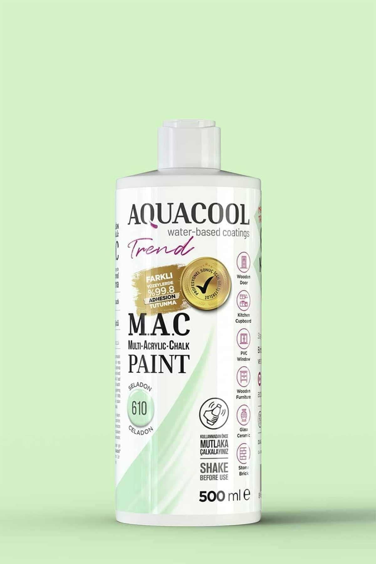 Aquacool Trend M.A.C Su Bazlı Akrilik Dönüşüm Boyası 500 ml. Seladon 610