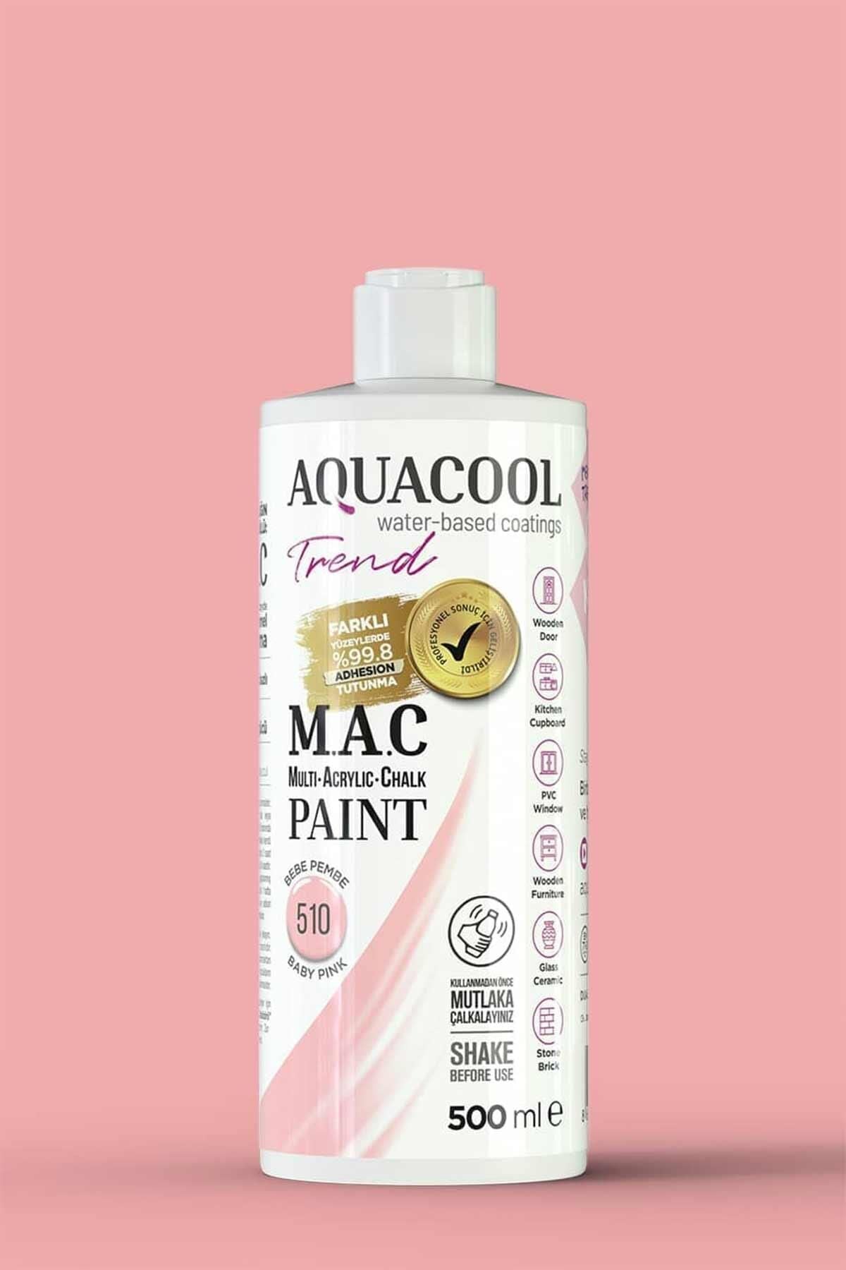 Aquacool Trend M.A.C Su Bazlı Akrilik Dönüşüm Boyası 500 ml. Bebe Pembe 510