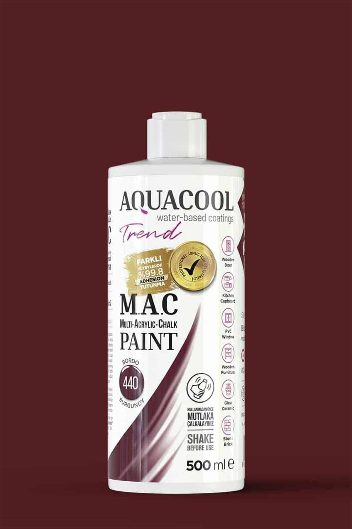 Aquacool Trend M.A.C Su Bazlı Akrilik Dönüşüm Boyası 500 ml. Bordo 440