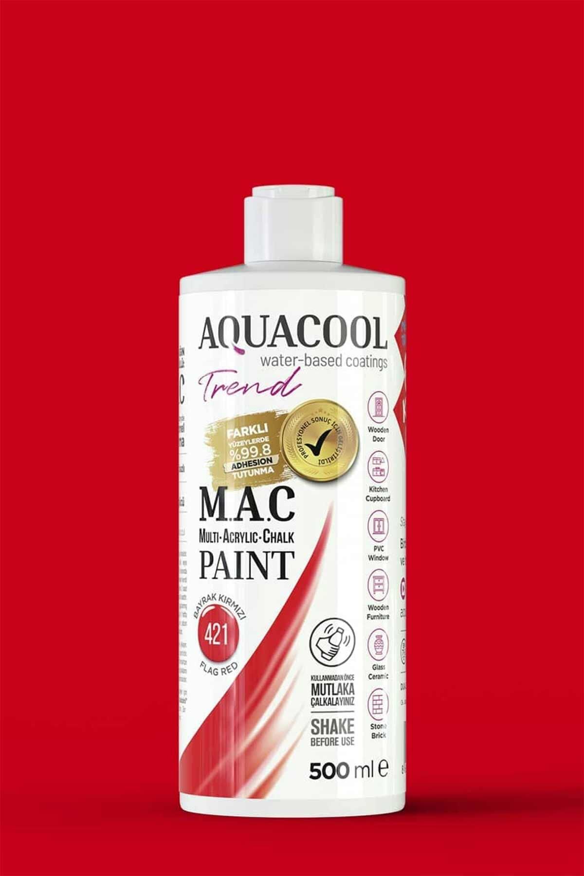 Aquacool Trend M.A.C Su Bazlı Akrilik Dönüşüm Boyası 500 ml. Bayrak Kırmızı 421