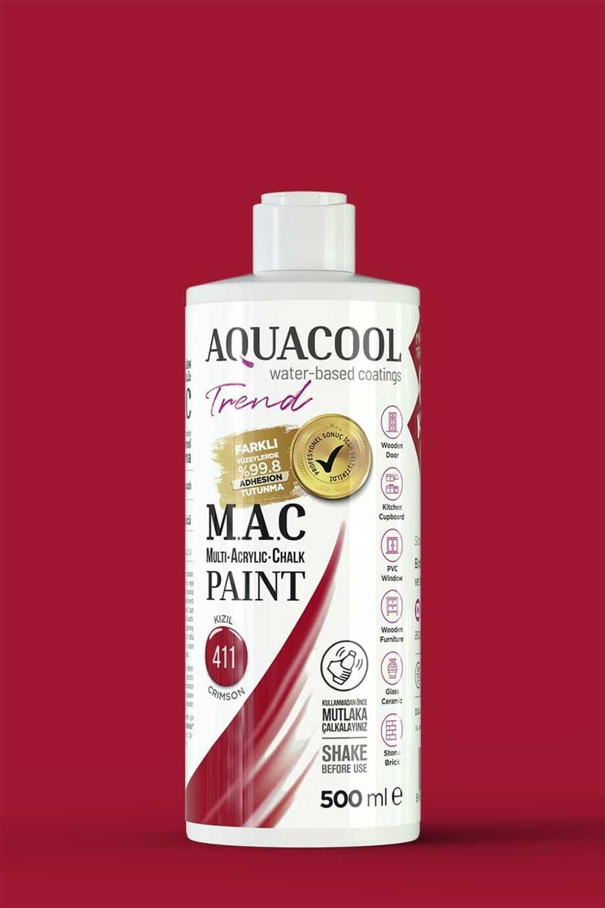 Aquacool Trend M.A.C Su Bazlı Akrilik Dönüşüm Boyası 500 ml. Kızıl 411