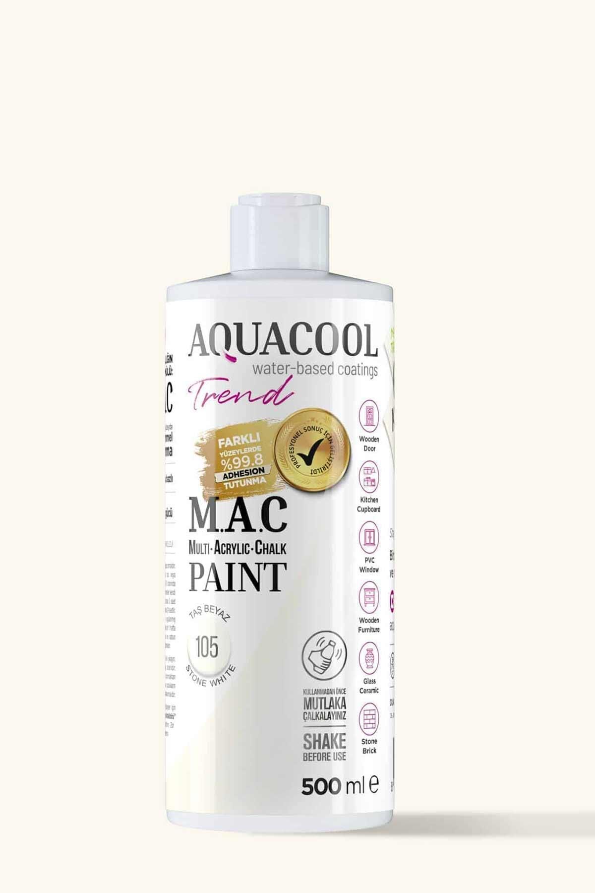 Aquacool Trend M.A.C Su Bazlı Akrilik Dönüşüm Boyası 500 ml. Taş Beyaz 105